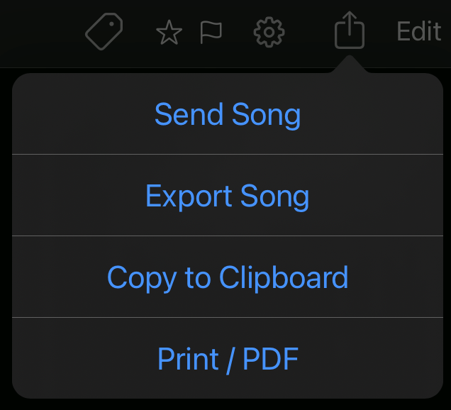 Previous song share menu in SongSheet Pro