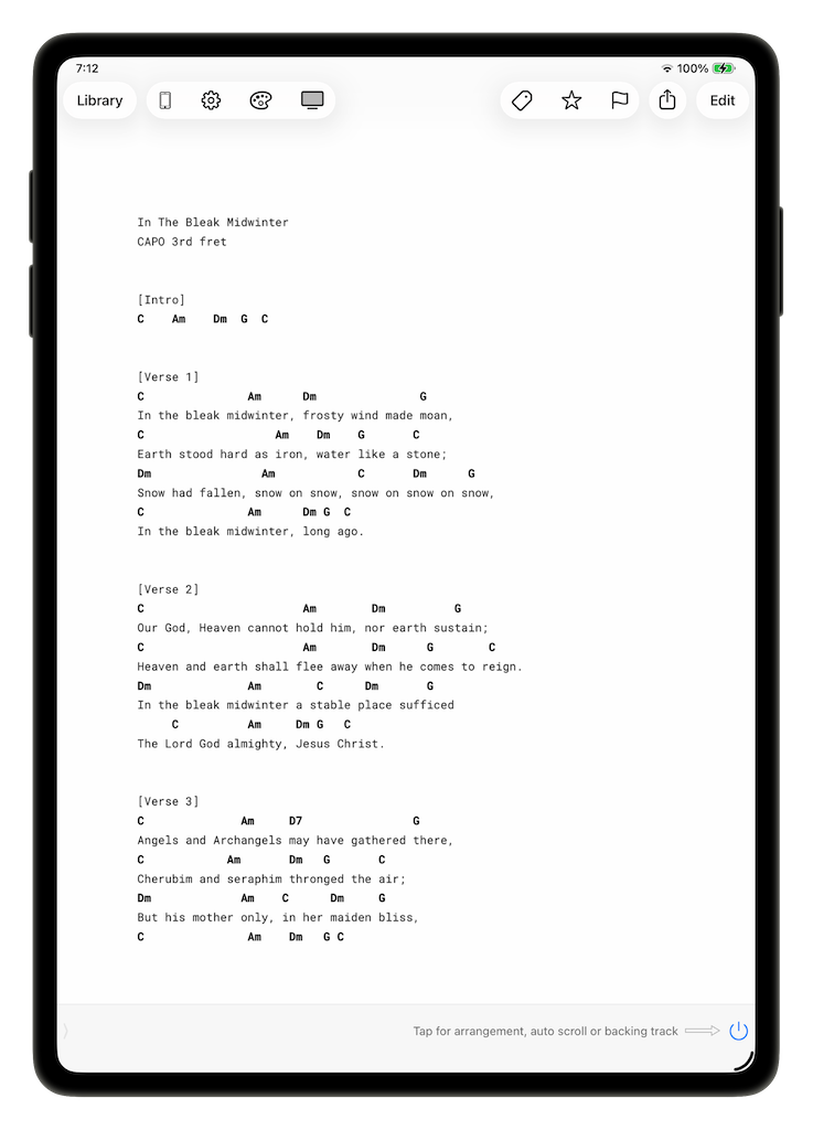 In The Bleak Midwinter source document before conversion