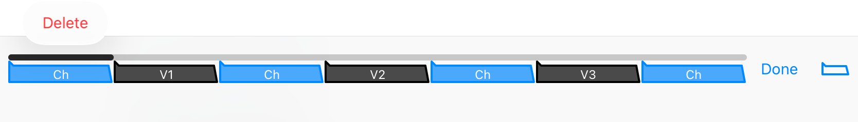 A selected arrangement marker showing a red Delete button above it