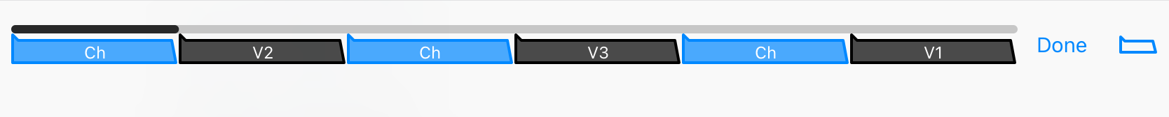 Arrangement markers snapped into their new order after the drag, ending with V1