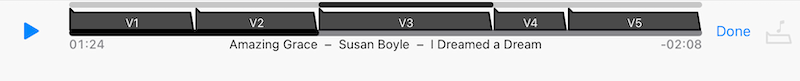 Backing track markers after the drag, with stanza durations adjusted to the new start time