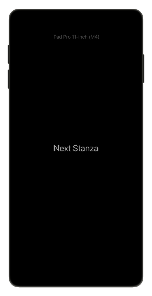 SongSheet Remote Send Commands view, a mostly black screen acknowledging Next Stanza