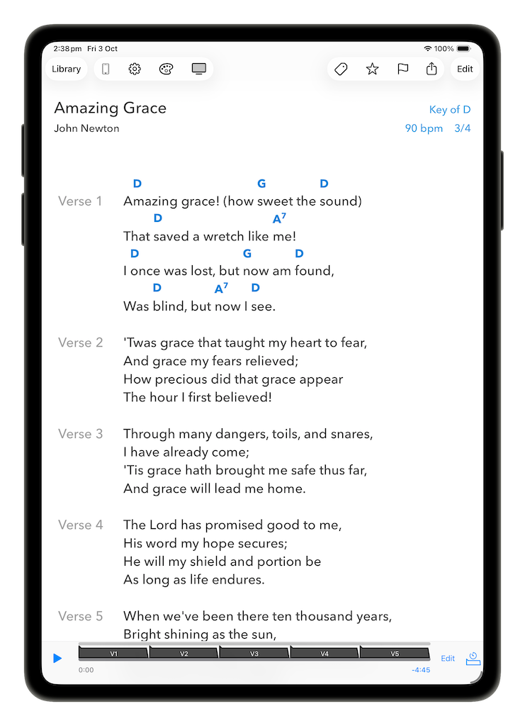 Default theme: black lyrics and chords on a white background